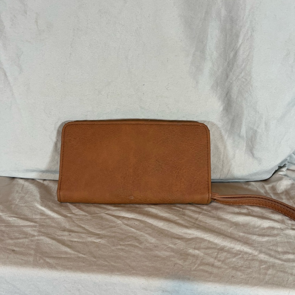 Universal Thread Brown Faux Leather Bifold Wristlet Wallet Zip‎ Around Clutch